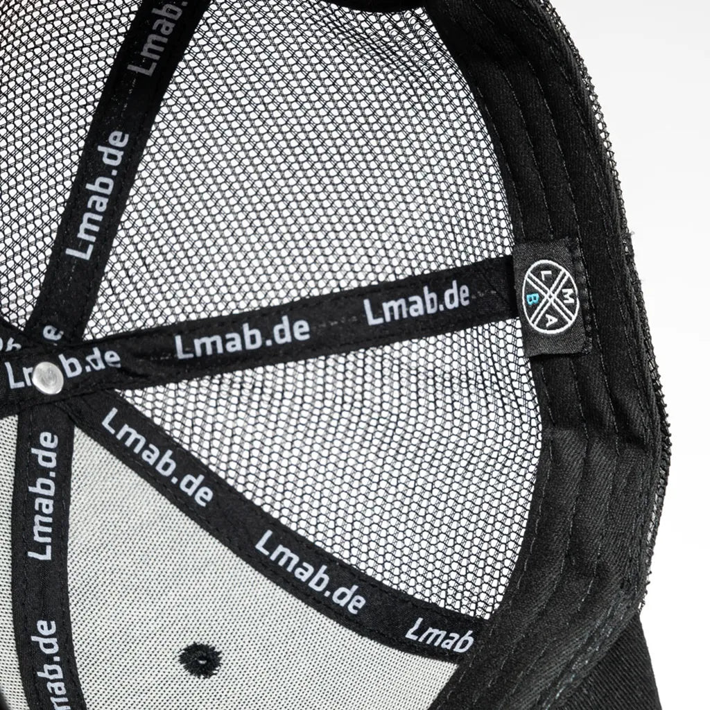 LMAB Trucker Cap with Logo: Black/Black, Inside